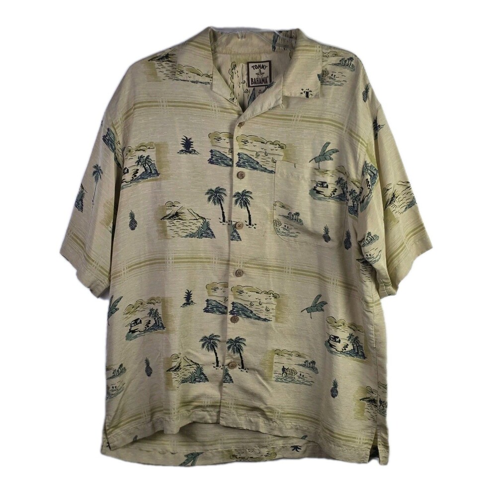 Tommy Bahama Men’s Medium Beige Hawaiian Seashore Short Sleeve Shirt